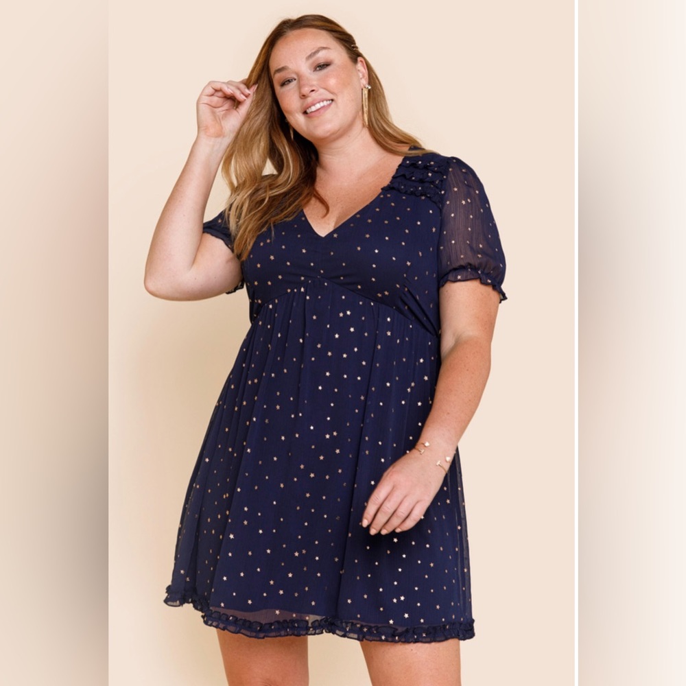 Jamie foil star mini dress Francesca’s plus size